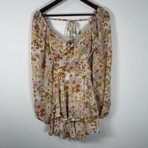 Women's Halleln Boho Flower Balloon Sleeve Layered‎ Shirt Size Large